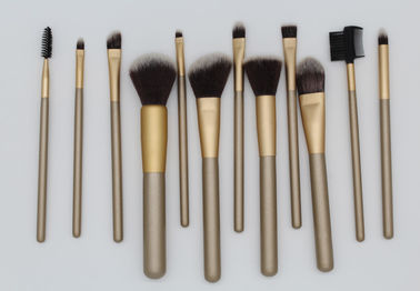 Women'S Flat Natural Hair Makeup Brushes Set With Cylinder , Gold Color